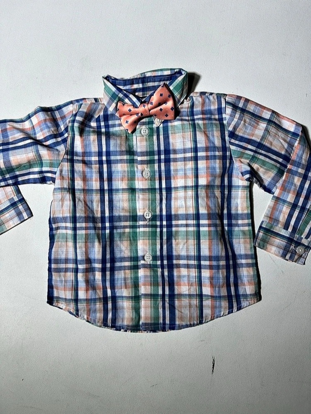 Nautica Boys Plaid Button-Down Shirt with Bow Tie Set Blue & Green 24M
